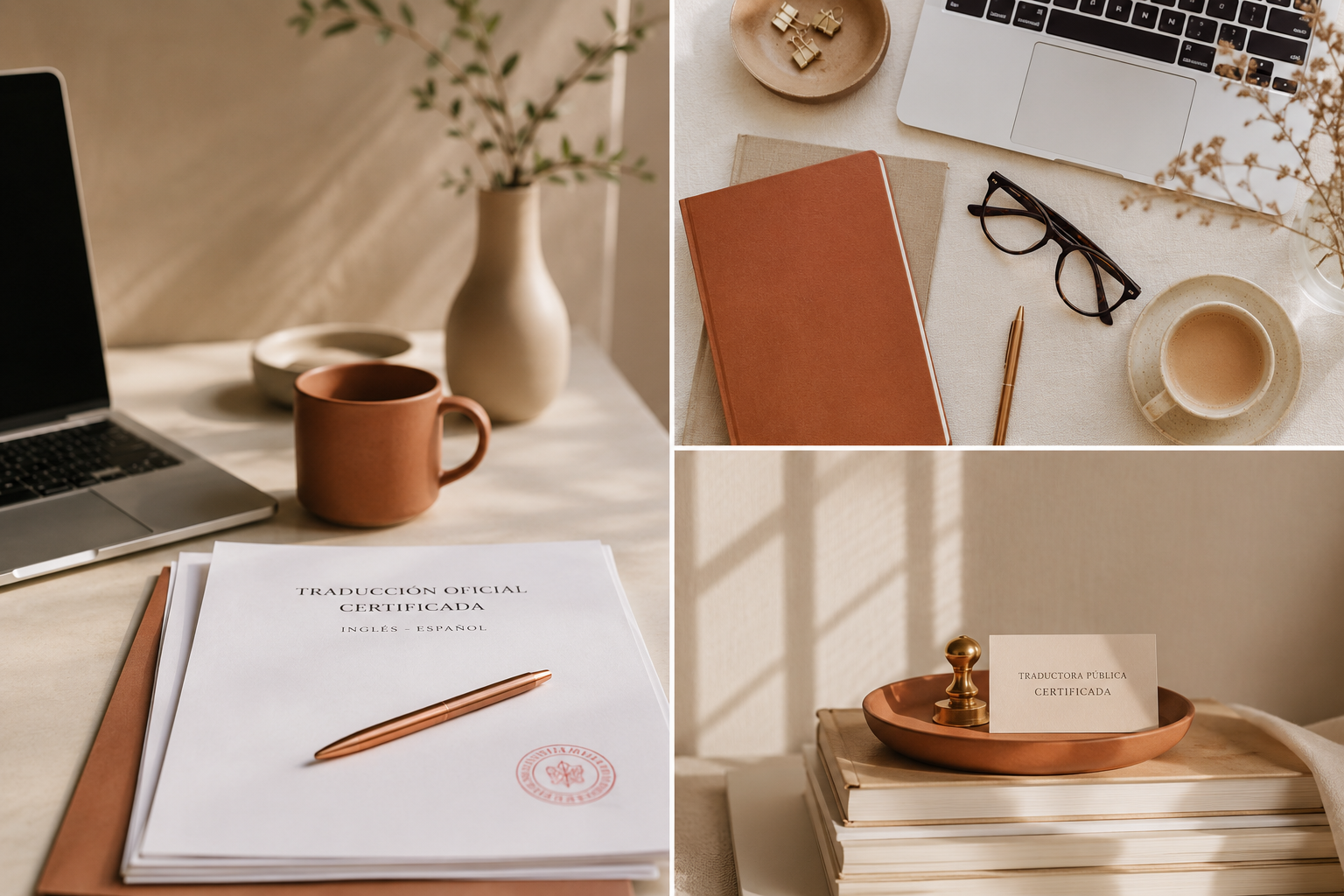 Escritorio con documentos de traducción oficial certificada inglés-español — Fostering Communication